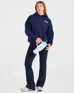 Varsity Minimal Logo Oversized Knitted Hoodie - Navy - Image 7