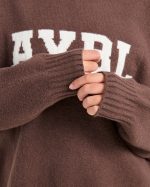 Varsity Oversized Knitted Hoodie - Brown - Image 5