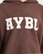 Varsity Oversized Knitted Hoodie - Brown - Image 6