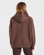 Varsity Oversized Knitted Hoodie - Brown - Image 2