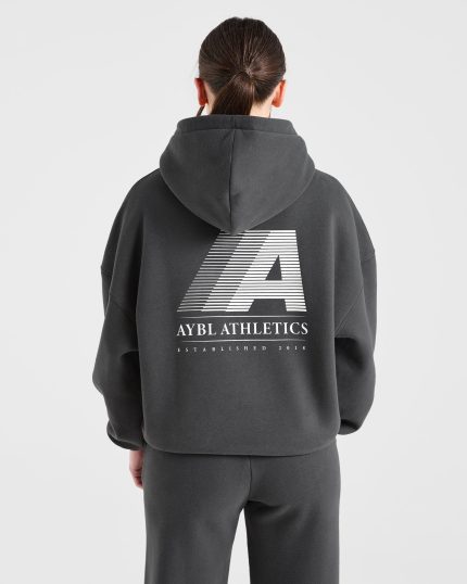 Retro Athletics Oversized Hoodie - Charcoal
