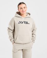Retro Embroidered Oversized Hoodie - Taupe Grey
