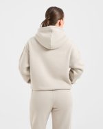 Retro Embroidered Oversized Hoodie - Taupe Grey - Image 2