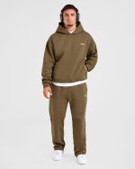 Essential Oversized Straight Leg Joggers- Olive Green - Image 7