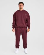Essential Oversized Joggers- Burgundy Red - Image 3