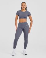 Adapt Seamless Crop Top - Slate - Image 3