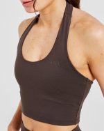 Staple Halterneck Crop Top - Coffee Brown - Image 5