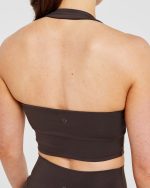 Staple Halterneck Crop Top - Coffee Brown - Image 6
