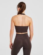 Staple Halterneck Crop Top - Coffee Brown - Image 2