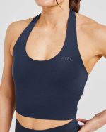 Staple Halterneck Crop Top - Navy - Image 5