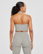 Staple Halterneck Crop Top - Washed Olive - Image 2