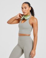 Staple Halterneck Crop Top - Washed Olive - Image 7