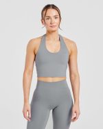 Staple Halterneck Crop Top - Grey