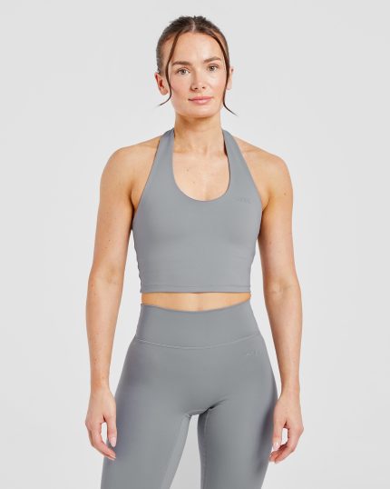 Staple Halterneck Crop Top - Grey