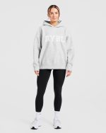 Varsity Oversized Knitted Hoodie - Grey Marl - Image 3