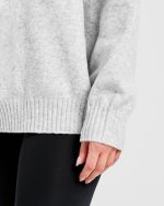 Varsity Oversized Knitted Hoodie - Grey Marl - Image 6