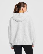 Varsity Oversized Knitted Hoodie - Grey Marl - Image 2