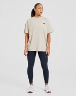 AYBL Sports Club Oversized T Shirt - Sand/Navy - Image 4
