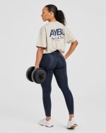 AYBL Sports Club Oversized T Shirt - Sand/Navy - Image 7