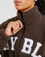 Varsity Oversized Fleece Zip Up Jacket - Cocoa Brown - Image 6