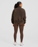 Varsity Oversized Fleece Zip Up Jacket - Cocoa Brown - Image 4