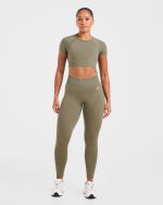 Adapt Seamless Crop Top - Muted Olive - Image 3