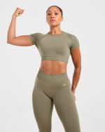 Adapt Seamless Crop Top - Muted Olive - Image 7
