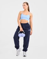 Retro Embroidered Oversized Joggers - Navy - Image 7