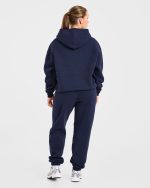 Retro Embroidered Oversized Hoodie - Navy - Image 4