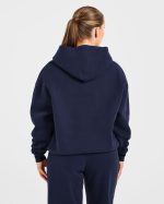 Retro Embroidered Oversized Hoodie - Navy - Image 2