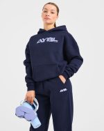 Retro Embroidered Oversized Hoodie - Navy - Image 8