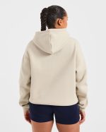 Script Embroidered Oversized Hoodie - Sand/Navy - Image 2