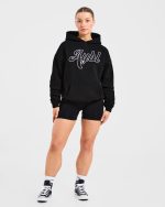 Script Embroidered Oversized Hoodie - Black - Image 3