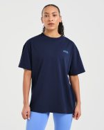 Athletics Retro Oversized T Shirt - Navy - Image 2