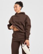 Classic Plush Oversized Hoodie - Brown - Image 8