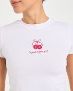 Just a Gym Girl Baby Tee - White/Red - Image 5