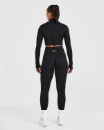 Empower Seamless Crop Zip Jacket - Black - Image 4