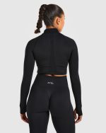 Empower Seamless Crop Zip Jacket - Black - Image 2
