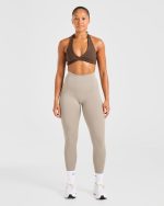 Essential Halterneck Sports Bra - Deep Cocoa Brown - Image 3