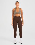 Essential Halterneck Sports Bra - Mocha Brown - Image 3