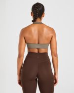 Essential Halterneck Sports Bra - Mocha Brown - Image 2