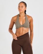 Essential Halterneck Sports Bra - Mocha Brown - Image 7