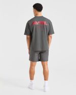 Orbit Oversized T Shirt - Charcoal/Red - Image 3