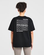 Focused Wavy Oversized T Shirt  - Black