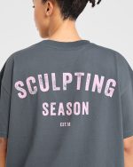 Sculpting Season Oversized T Shirt - Grey/Pink - Image 6