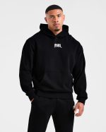 Lifting Club Gothic Oversized Hoodie - Black/Off White - Image 2