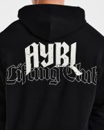 Lifting Club Gothic Oversized Hoodie - Black/Off White - Image 5