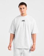 Lifting Club Gothic Oversized T Shirt - Grey Marl - Image 2