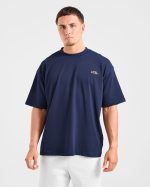 Lifting Essentials Oversized T Shirt - Navy/Yellow - Image 2