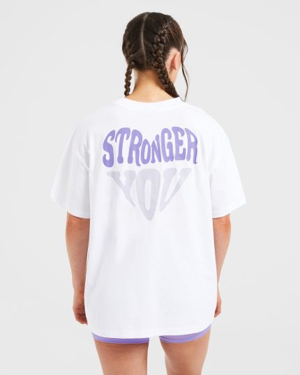Stronger You Oversized T Shirt - White/Purple